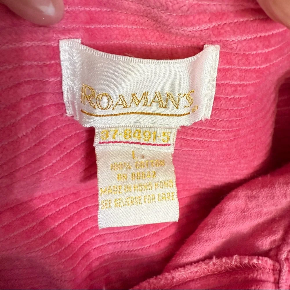 Roaman’s pink corduroy button up Shacket size Large - Picture 6 of 7